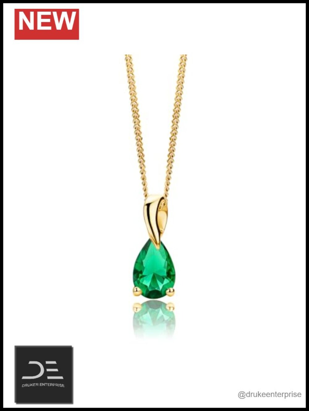 14K Gold Pendant Necklace with Pear-Shape Gemstone